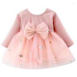 Girl Dresses Spring Autumn Toddler Korean Cute Bow Mesh Cotton Long Sleeve Princess Luxury Birthday Dress Baby Clothing BC831