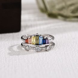 MicroInSet Zircon Rainbow Crown Ring Kadın Moda Açık Ayarlanabilir Endeks Parmak Yüzüğü Yeni Kore Versiyonu