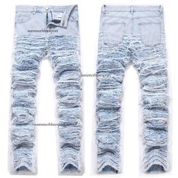 Joint Trendy Heavy Industry Stacked Pants with Tassel Embroidery, Cut Ragged Fur, Beard, Loose Hem Jeans for Men