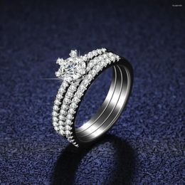 Cluster Rings Glamorous PT950 Platinum For Women With 0.5 D Color Moissanite Diamond And Baguette Diamonds Jewelry