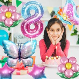 Party Decoration 7Pcs/set Happy Birthday Butterfly Number Balloons Kids Supplies Decor Pink Blue Sunflower 40inch Baby Shower