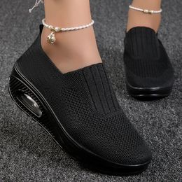 Women Walking Shoes Running Mesh Shoes Fashion Platform Slip-On Sneaker Air Cushion Gym Modern Dance Shoes 240312