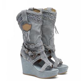 Stivali 2022 Summer Women Sandals Platform Fashion Platform Wedge Women's Boots Roma Retro Nappel Scontro con boriato SCARPE FILLE Plus Zapatos de Mujer