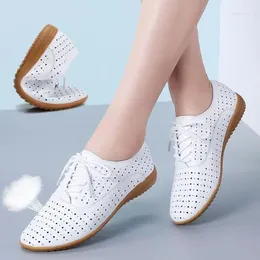 Casual Shoes 2024 Spring Women Oxford Ballerina Flats Genuine Leather Moccasins Lace Up Loafers White 36-41