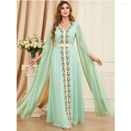 Ethnic Clothing Elegant Muslim Women Chiffon Hem Tape Trim Jalabiya Abaya Long Maxi Dresses Turkey Dubai Kaftan Party Eid Ramadan Gown