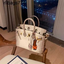 Genuine leather BK 2024 Handbag Designer Thai Crocodile Pattern Women's Himalayan White Classic Hand-held Commuter