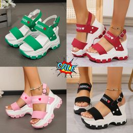 2024 Resistant Women's plus-size sandals with wedge soles, thick heels, round head, open toe letter, one-line buckle GAI 35-43