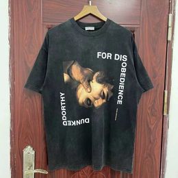 Men's T-Shirts Size ERD damaged in summer 2024 washed loose portrait printed mens high-quality vintage T-shirt cotton top J240322