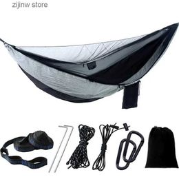 Hammocks Camping hammock with mosquito net and portable parachute 6-loop double travel hammock outdoor backpack hammock swinging chair Y240322