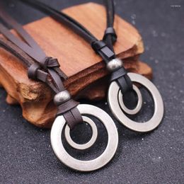 Chains 2pcs Coffee Black Christmas Gift Men Women Double Circle Necklace Adjustable Leather Cord Pendant Jewellery