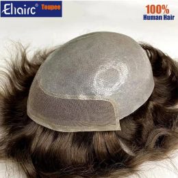 Toupees Bio Male Hair Prosthesis French Lace Front with Airlight Knotted Durable Skin Back ,Toupee For Men 100% Human Hair System