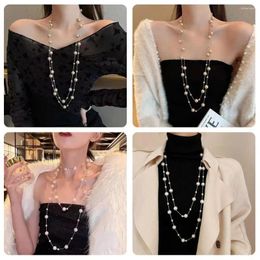 Pendant Necklaces Fashion Pearl Long Sweater Necklace Double Layer Versatile Women Chain Elegant Accessories Jewlery Exquisite D3c3