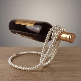 Bar Tools Creative Pearl Necklace Wine Rack Luxury Magic Metal Resin Hanging Suspension Wine Bottle Holder Rack Home Desktop Decoration 240322