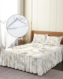 Bed Skirt Marble Abstract Yellow Geometric Herringbone Fitted Bedspread With Pillowcases Mattress Cover Bedding Set Sheet