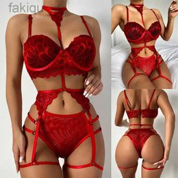 Sexy Set Sexy Lingerie Set for Women Lace Mesh See Through Hollow Out Garters Thong Push Up Bra Female Porno Erotic Costume Underwear S 24322