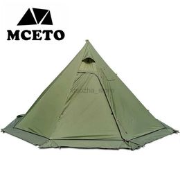 Tents and Shelters 2023 New Pyramid Tent With Snow Skirt Ultralight Outdoor Camping Teepee With A Chimney Hole For Cooking Travel Backpacking Tent 240322