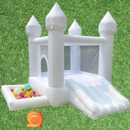 9x9x7ft Inflatable White Bounce House With Slide Ball Pit Party Used Inflatable Mini Bounce castle with blower free air shipping to your door