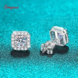 Smyoue White Gold 1CT Stud Earrings for Women Round Cut S925 Silver Luxury Square Jewellery Lab Diamond Earring Gift 240228