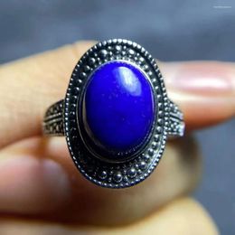 Cluster Rings 10pcs/lot Natural Large Grain Lapis Lazuli Inlay Ring Exquisite Craftsmanship Size Adjustable S925 Sterling Silver