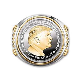 Band Rings Fashion Personality Two Tone Us Trump Statue Commemorative For Men Coin High Jewellery Party Supporter Punk Gift Drop Deliver Dhg6Z