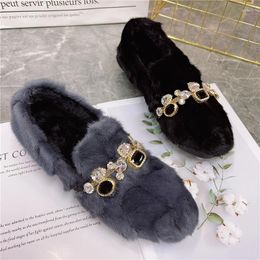 Casual Shoes Fashion Crystal Women Winter Warm Loafers Real Plush Flats Espadrilles Ladies Driving Platform Moccasins