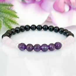 MG2061 New Design 6 MM Amethyst Rose Quartz Black Tourmaline Bracelet Healing Crystals Gemstone Jewellery For Women