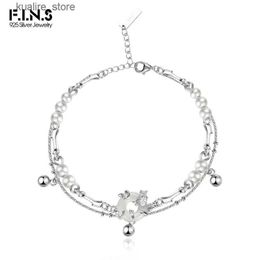 Charm Bracelets F.I.N.S Chinese Style Real S925 Sterling Silver Jade Peace Button Handmade Shell Pearl Double Chains Hand Fine Jewelry L240322