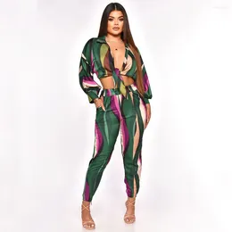 Women's Two Piece Pants 2024 Luxury Designer High-end Sexy High Street Holiday Full Sleeve Bandage Top Long Pencil Slim Women 2 Set