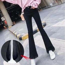 Women's Jeans Invisible Open Crotch Outdoor Sex Black Flared Female High Waist Slimming Student Micro 9 Points Pants