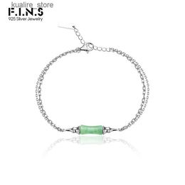 Charm Bracelets F.I.N.S Original New Chinese Green Bamboo Aventurine Jade S925 Sterling Silver Double Chain Wrist Fine Jewellery Gifts L240322