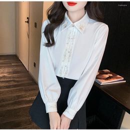 Women's Blouses QOERLIN 2024 Spring Fall French Lace White Shirts Women Temperament Tops Workwear OL Casual Button Up Blouse Female