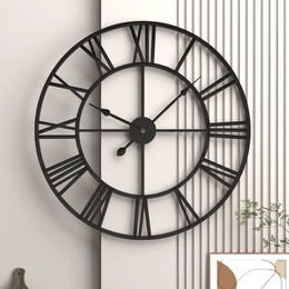 Modern 3D Large Wall Clocks Roman Numerals Retro Round 40cm Metal Iron Accurate Silent Nordic Hanging Ornament Living Room Decor 240320