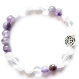 MG2076 6 MM Dream Amethyst Monnstone White Crystal Bracelet Womens Mix Gemstone Tree Of Life Charm Handmade Jewelry