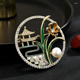 Brooches Autumn Classical Orchid Pavilion Women's Light Luxury Brooch Fashion Temperament Simulation Pearl Qipao Accessories Pins