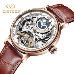 KINYUED Skeleton Watches Mechanical Automatic Watch Men Sport Clock Casual Business Moon Wrist Watch Relojes Hombre 210910218N