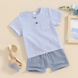 Clothing Sets Toddler Baby Boy Summer Clothes Infant Short Sleeve Button Striped Tops Casual Shorts Cute 2PCS Outfits