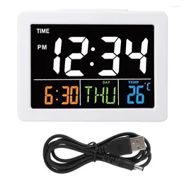 Wall Clocks Study Digital Alarm White LCD Display Date Electronic Clock Desk For Home Use School Kids Bedrooms Office