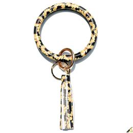 Party Favour 70 Colours Pu Leather Xmas Flamingo Leopard Bracelet Keychain Tassel Bracelets Women Girl Key Ring Chain Holder Wrist Str Ots85