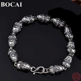 Charm Bracelets BOCAI S925 Sterling Silver for Men Women New Fashion PiXiu S-button Hand String Pure Argetnum Amulet Jewellery L240322