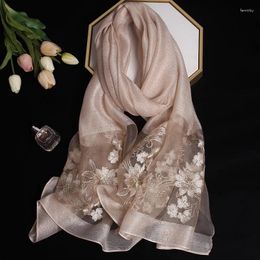 Scarves 2024 Luxury Silk Shawl Scarf For Women Design Embroidery Flowers Hijab Wraps Bufandas Female Headkerchief Fouloud Echarpe