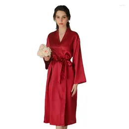 Women's Knits Cross-Border European And American Ladies Emulation Silk Nightgown Wedding Dressing Gown Thin Cardigan Bridal Girlfrie