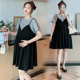 Summer Maternity Dresses Pregnant Women Camisole Dress Pregnancy Solid Color Loose Knee A Skirt Female Girls Casual Clothes 240318