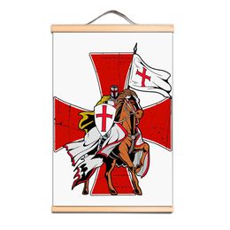 Canvas Scroll Painting Wall Charts of Crusader Warrior - Vintage Templar Knight Wall Art Poster Wall Hanging Banner for Room Dormitory Wall Decor CD20