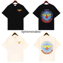 Men's T-Shirts Earth Wings letters printed T-shirt for mens high-quality oversized almond black tee sticker with labels H240401