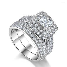 Cluster Rings S925 Stamp Silver Women's Ring Set Luxury Shine Zircon For Women Bride High Quality Wedding Accessories Jewellery Gifts