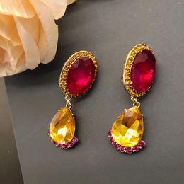 Stud Earrings Vintage Colourful Rhinestoned Water Drop For Women Jewellery Runway Party T Show Fancy Trendy Boho INS Japan Korea