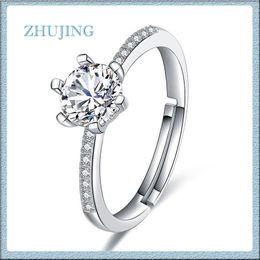 Women Wedding Engagement Rings for Engagement Party Classic 6 Prong Setting 6MM Imitation Diamond Silver Rings Jewellery