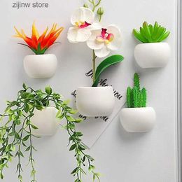 Fridge Magnets Frozen magnet Potted artificial green succulent plant bonsai fake flower pot magnetic refrigerant information sticker decoration Y240322