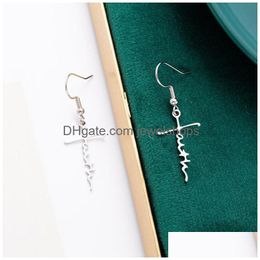 Charm Faith Jesus Letter Earring For Women Stainless Steel Grace Hope Trust Blessed Jewellery Drop Delivery Earrings Dhu3T