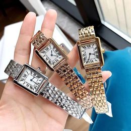 Fashion Women Watches Quartz Movement Silver Gold Dress Watch Lady Square Tank Stainless Steel Case Original Clasp Analogue Casual Wristwatch Montre De Luxe gift